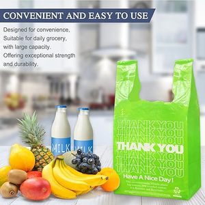 ถุงเสื้อยืดขอบคุณ ถุงสีเขียว หูหิ้ว วัสดุ HDPE กันความชื้น พิมพ์ซิลค์สกรีน ปรับแต่งได้ ถุงช้อปปิ้งจำนวนมาก - Product Image 6