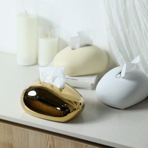 Boîte à mouchoirs et porte-serviettes en céramique or et argent, <span class=keywords><strong>design</strong></span> moderne et épuré, pour la décoration de la table basse du salon ou du bureau - Product Image 3