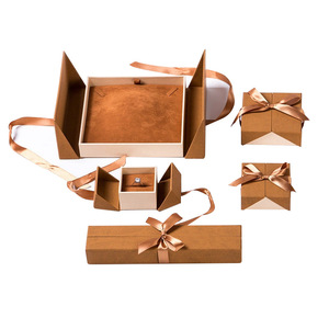Caja de Joyería de Terciopelo Marrón Premium, Venta al por Mayor de Cajas de Joyería con Doble Lazo, Juego de Cajas de Joyería - Product Image 2