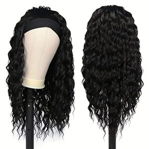 Pelucas de diadema ondulada rizada sintética Peluca de onda de agua sin pegamento con diadema Pelucas de diadema de onda profunda larga de 20 pulgadas - Product Image 3