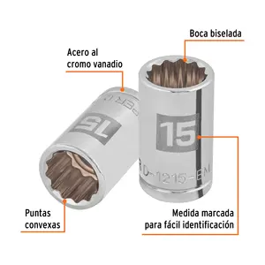 Juego de Llaves de Tubo de 15 mm, 12 Puntas, Accionamiento de 1/2'', Marca TRUPER - Product Image 2