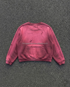 เสื้อสเวตเชิ้ตผู้ชายสไตล์วินเทจ ย้อมสีแบบแอซิดวอช แต่งสีบล็อก ดีไซน์ขาดๆ แบบกรันจ์ ชายเสื้อแบบรุ่ยๆ คอกลม ทรงโอเวอร์ไซส์ - Product Image 2