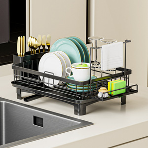 Égouttoir à vaisselle en métal pour comptoir de cuisine avec plateau de drainage, support de rangement multifonctionnel pour assiettes et vaisselle pour la <span class=keywords><strong>maison</strong></span> - Product Image 1