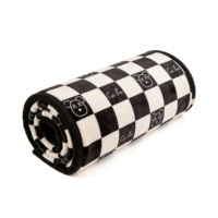 Couverture en Raschel ultra douce et épaisse, motif à carreaux noir et blanc avec un adorable ours, couverture de lit en polyester tricotée pour un confort douillet
