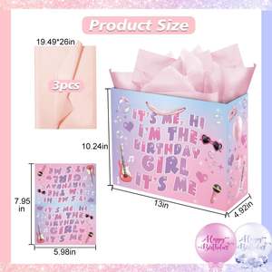 Bolsa de Regalo de Cumpleaños Rosa Clásica Ecológica JOYWOOD con Tarjeta de Felicitación con Impresión Digital y Papel de Seda para Niñas - Product Image 2