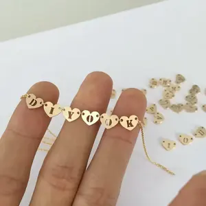 Toptan konnektörler altın dolgulu İlk alfabe çift delik mektup kalp takılar takı yapımı için