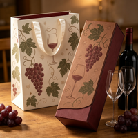 Boîte cadeau de luxe pour vin, écologique et recyclable, avec sac en papier artistique, fermoir magnétique, motif gaufré et pelliculage mat