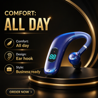 Headset Satu Telinga DS989 Earphone Nirkabel dengan Pengait Telinga AAC untuk Panggilan Kantor Bisnis 5.2, Menjawab Panggilan, Daya Tahan Baterai Ultra-Lama