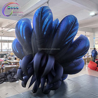 Magnifique Modèle de Fleur de Lotus Bleue Gonflable Géante, Décoration Végétale Épanouie en PVC de Haute Qualité avec Lumières LED pour Scène