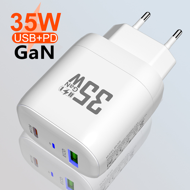 Hot-selling 35W Gan Fast-Charging Dual-Port Power Adapter Swiftly Wall Charger for Phone Laptop Mini Smart Portable QC3.0