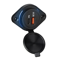 Prise de chargeur de voiture 12/24V PD+QC3.0, chargeur rapide double port USB C USB A étanche avec couvercle LED bleu rouge vert pour marine et VTT