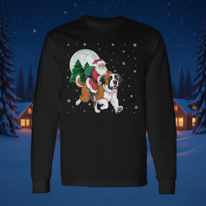 Camiseta navideña de manga larga con diseño de Papá Noel montando a un perro Saint Bernard - Product Image 3