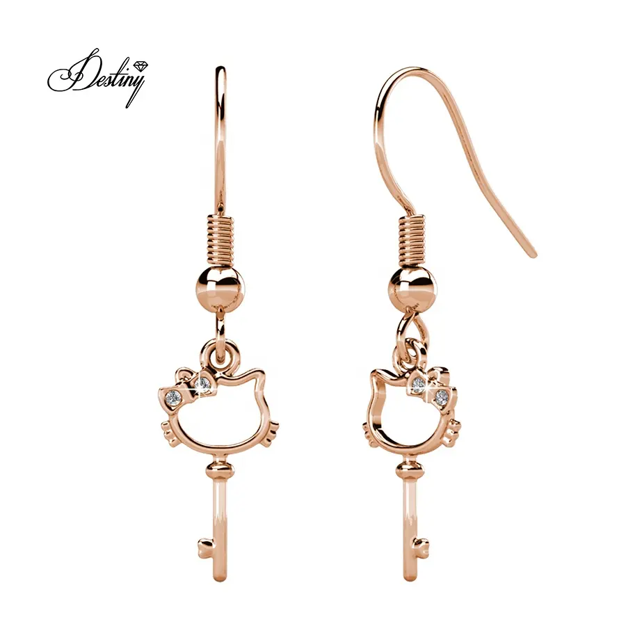 2020 New 18K Gold Plated Jewelry For Women Kitty Key Hook Earrings With Premium Grade Crystal from Austria