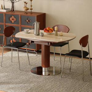 โต๊ะอาหารไม้แผ่นเดียวทรงกลมแบบขยายได้ สไตล์วินเทจ สำหรับห้องรับประทานอาหาร อพาร์ทเมนต์ขนาดเล็ก - Product Image 3