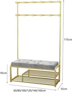 Appendiabiti da Ingresso in Ferro Battuto <span class=keywords><strong>con</strong></span> Panca Portascarpe e 2 Ripiani Portaoggetti, Ganci per Abiti, per Negozi di Abbigliamento - Product Image 2