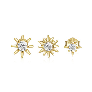 CANNER Lot de 3 paires de boucles d'oreilles clous délicates en argent sterling S925 plaqué or 18 carats, motif tournesol, étoile et fleur, collection bijoux soleil et brillance - Product Image 1