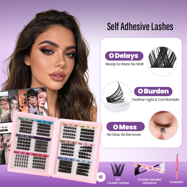 Glue-Free Lash Clusters - 12 Styles Self-Adhesive 0.05mm Ultra-Thin Band 10-12mm Natural & Wispy Volume Lashes Beginner-friendly