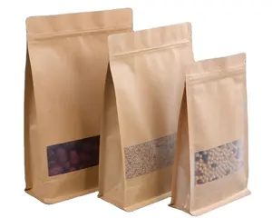 Biodegradable Custom Printed kraft paper bags 250g 1kg 12oz Flat Bottom Coffee Bag With Valve&Pocket