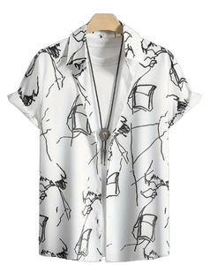 Chemise à manches courtes pour homme, style hip-hop, à col rabattu, à boutonnage simple, à motif floral, respirante, écologique, en popeline, pour l'été - Product Image 1