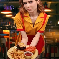 Uniforme de serveuse jaune avec tablier rouge, robe de cosplay pour femmes, anniversaires, carnaval, cosplay