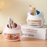 Porte-stylo rond en plastique, dessin animé petit dragon blanc, boîte de rangement de papeterie pour la maison, le bureau et les étudiants