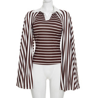 Nueva Moda de Otoño, Blusas Casuales para Mujer, Estampado a Rayas, Blusas de Manga Larga con Corte Acampanado, Ropa Urbana para Mujer