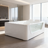 Baignoire rectangulaire moderne et traditionnelle en acrylique, écologique, idéale pour appartement, avec robinet de douche intégré et fonction de massage par air