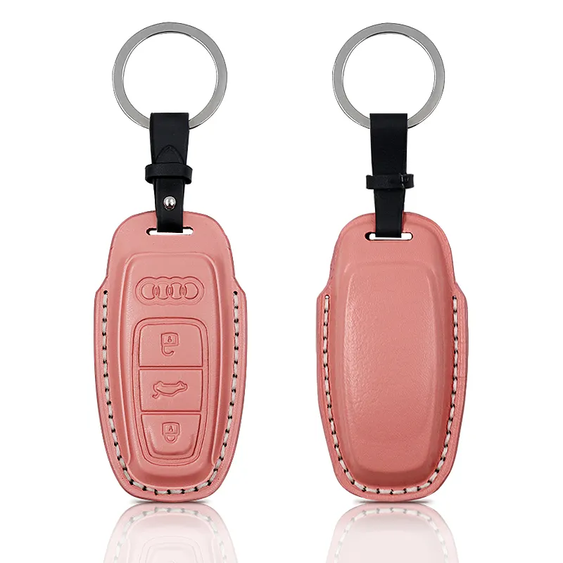 Car Keychain Holder Genuine Leather Car Key Holder Metal Hook Keyring Remote Car Key Fob Case