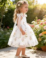 Robe de Fée en Tulle à Nœud Floral Coedody pour Fillette, Robe d'Été Smocked pour Petites Filles, Anniversaire, Mariage, Fête, 1-6 Ans