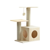 Arbre à chat en bois massif et sisal, 2 niveaux, griffoir, maisonnette pour chat d'intérieur, 68 cm