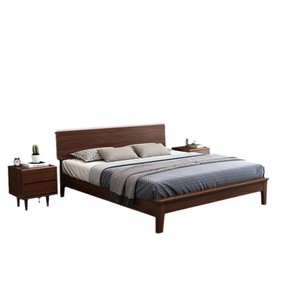 Modern <b>Minimalist</b> Rubberwood Bed Walnut Color 1.8m X 2m Platform Bed For Master Bedroom - Product Image 2