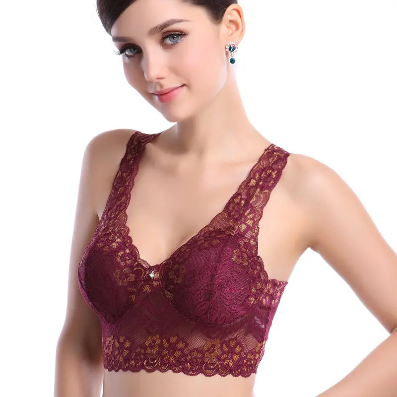 Sexy Breathable Seamless Sleeping Women's Lace Vest Wireless Big Size Large Cup Bra women bras push up bra for woman