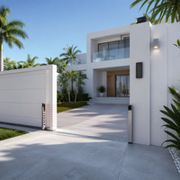Puerta de Aluminio Moderna con Listones Horizontales Blancos, Expandible, Minimalista, para Entrada de Vehículos en Villas Modernas de Lujo
