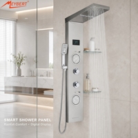 Système de douche mural de luxe en acier inoxydable avec panneau LED, jets de pluie, cascade et jets de massage à main pour salle de bain d'hôtel