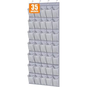 Over The Door <b>Shoe</b> Organizer 35 Pockets Grey Fabric Hanging Rack For <b>Shoes</b> Behind Door Wall Storage Mesh Closet Organizer - Product Image 1