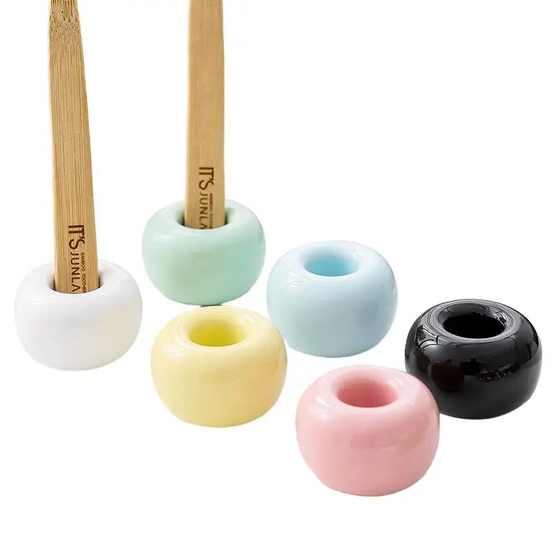 Ceramic High Quality Family Toothbrush Round Shape Colourful Candy Color Tooth Brush Holder Stand For Bathroom