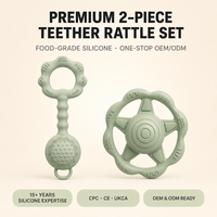 Set de 2 Juguetes de Dentición para Bebés, Sonajero de Silicona de Grado Alimenticio, Mordedor Libre de BPA, Forma de Rueda, Juguetes Sensoriales para Bebés de 3+ Meses, Venta al Por Mayor