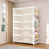 Armoire de rangement en métal à 5 niveaux avec portes rabattables, design moderne et gain de place, pour salon, bar à domicile, bureau, salle à manger, étagères réglables