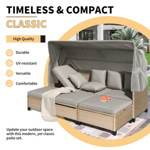 Ensemble de canapé de patio <span class=keywords><strong>TOPMAX</strong></span> en résine tressée anti-UV 4 pièces avec auvent rétractable, coussins et table relevable - Marron - Product Image 2