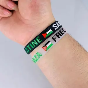 Pulseras de silicona de Palestina Logotipo personalizado Banderas de países Pulsera de silicona de goma de Palestina