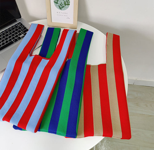 Women's Fashion Autumn Winter Accessories Stripe <strong>Bags</strong> <strong>Black</strong> Green Pink White Stripe <strong>Small</strong> Knitted Tote Handbags <strong>Bag</strong> - Product Image 5