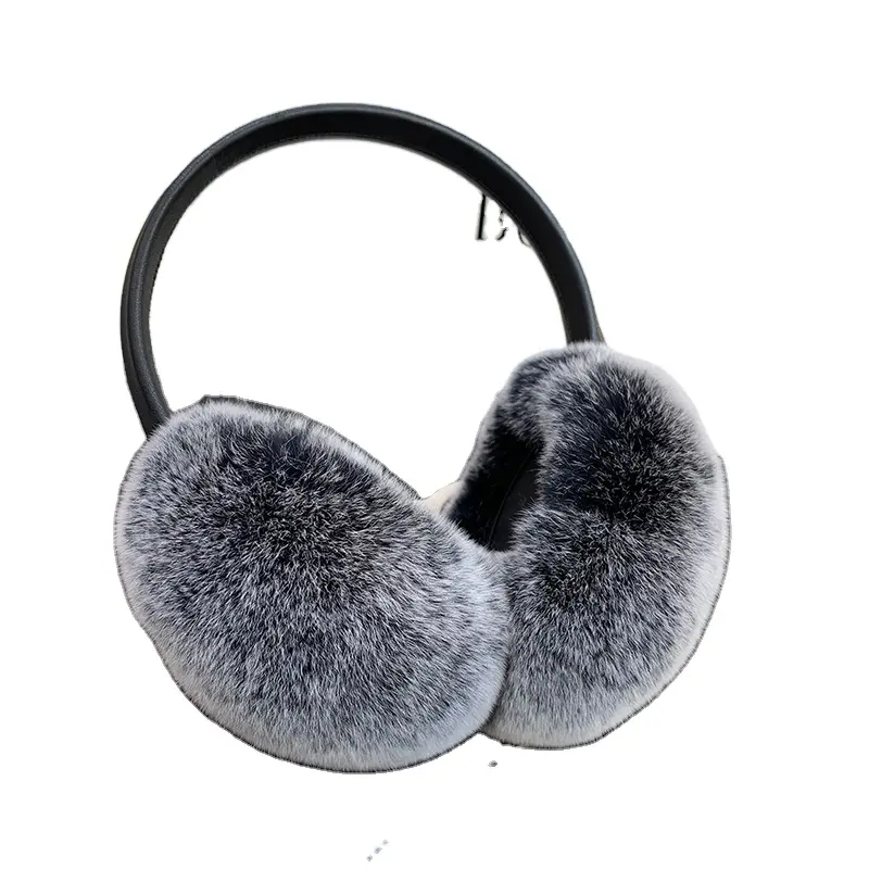 Men and Women Unsex Winter Real Fur Ear Cover Adjustable length Natural Rex Rabbit Fur Earmuffs for Girls