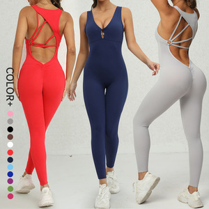 SHINBENE – combinaison <span class=keywords><strong>d</strong></span>'entraînement dos nu pour femmes, sans manches, Bandage, Scrunch, fesses, body, Yoga, combinaison - Product Image 1