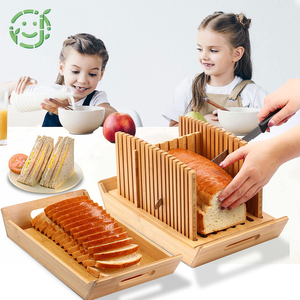 JQ Multipurpose <strong>Bread</strong> Cutting Board Adjustable Bamboo <strong>Manual</strong> <strong>Bread</strong> <strong>Slicer</strong> with Crumb Tray &amp; 3 Thickness Settings - Product Image 1