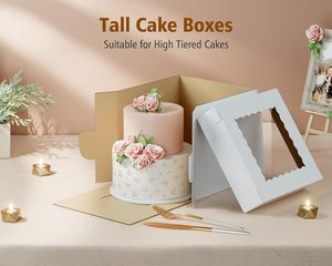 Scatola per dolci alta con finestra, scatole da Dessert per panetteria spesse, trasportino <span class=keywords><strong>in</strong></span> <span class=keywords><strong>cartone</strong></span> usa e getta per torte a strati, compleanno, matrimonio, festa - Product Image 6