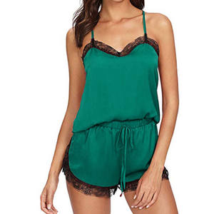 Women's Sleeveless Strap Lace Trim Satin Cami Top Nightwear Sexy <b>Summer</b> Home Wear Elastic Waist <b>Pyjama</b> Sets - Product Image 3