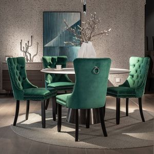 Juego de 2 Sillas de Comedor Modernas de Terciopelo con Respaldo Acolchado y Patas Negras para Hogar, Cocina y Sala de Estar - Product Image 4