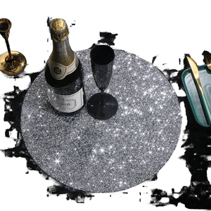 Silver Polyester <b>Round</b> <b>Placemats</b> with Rhinestone Decor Heat Resistant Dining Table Mats - Product Image 1