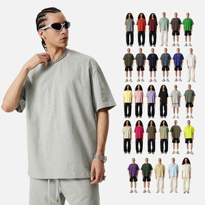 100% coton Logo personnalisé 235GSM poids lourd en gros T-shirt surdimensionné <span class=keywords><strong>pour</strong></span> hommes populaire lâche épais imprimé chemise tricotée - Product Image 2