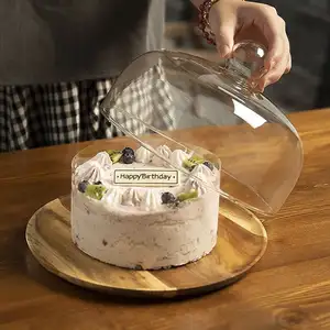 水滴发货厂家批发蛋糕玻璃盖食品盖蛋糕盘甜点糕点面包玻璃盖竹木托盘